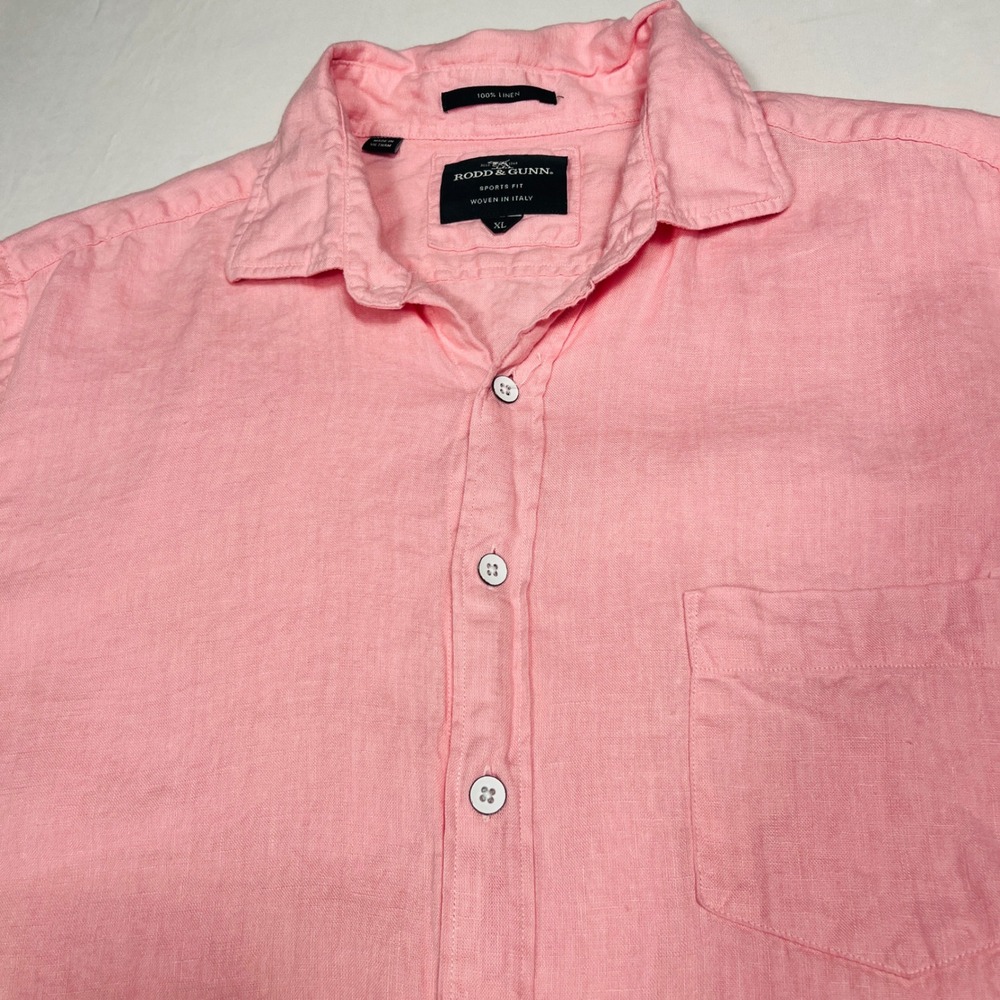 Rodd & Gunn Mens XL Pink 100% Linen Short Sleeve Button Down Sports Fit Shirt